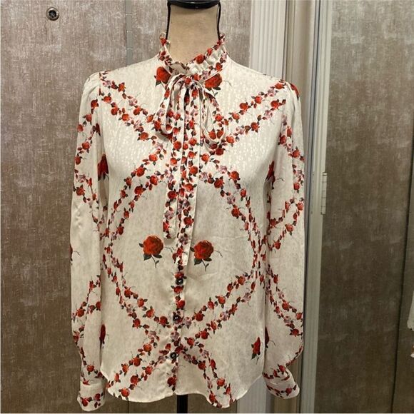 Pinko  rose print Women's blouse, US2 - Picture 1 of 13